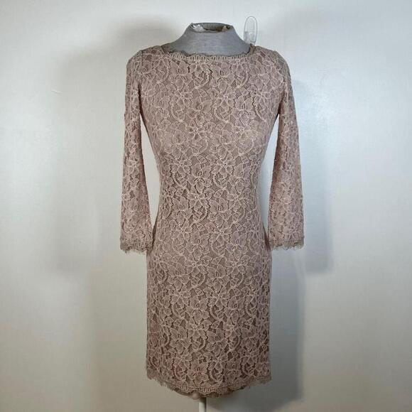 Diane Von Furstenberg Zarita Dress Women’s Size 4 Ballet Lined Lace Beige Pink - Picture 2 of 14